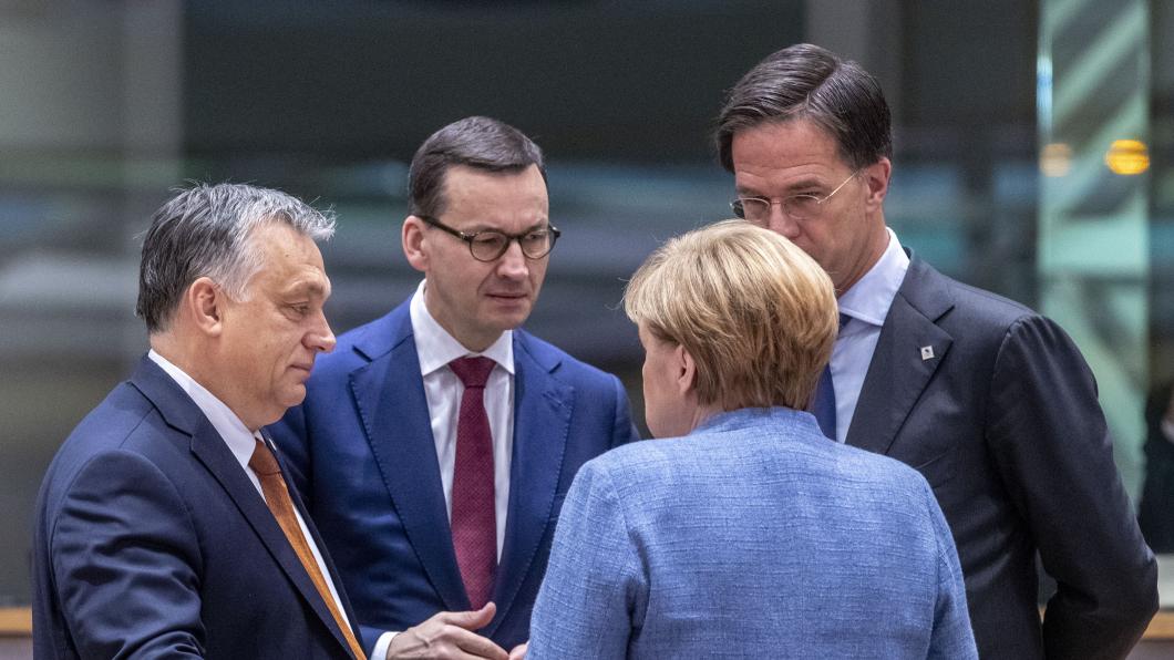 Rutte, Merkel, Orbán en Morawiecki