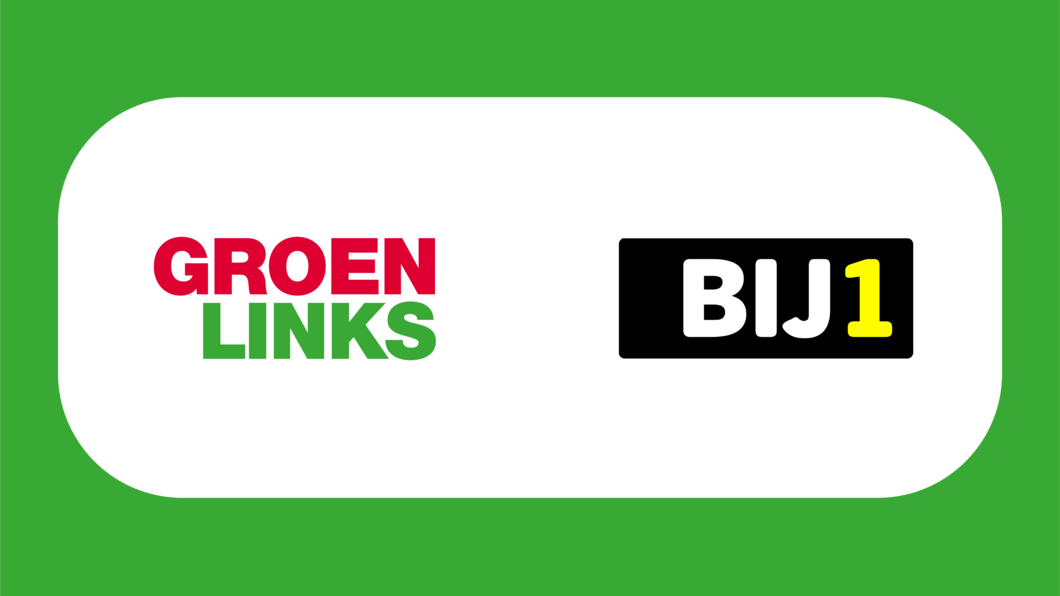 Afbeelding met de logo's van GroenLinks en BIJ1