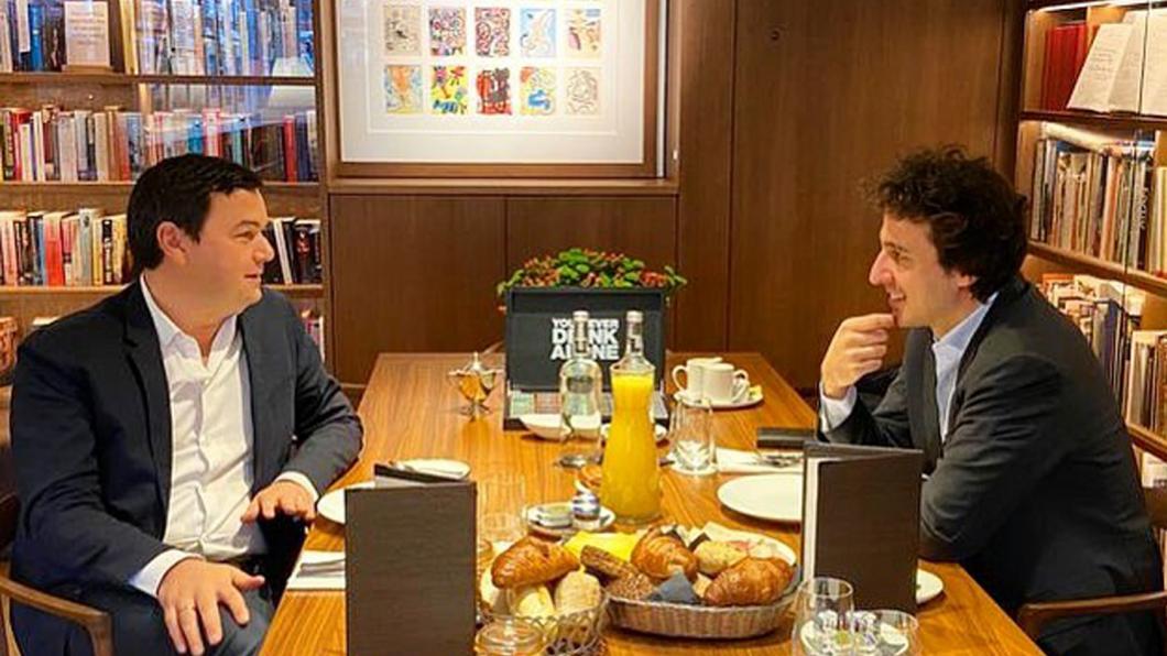 Jesse Klaver en Thomas Piketty bij een gezamenlijke lunch