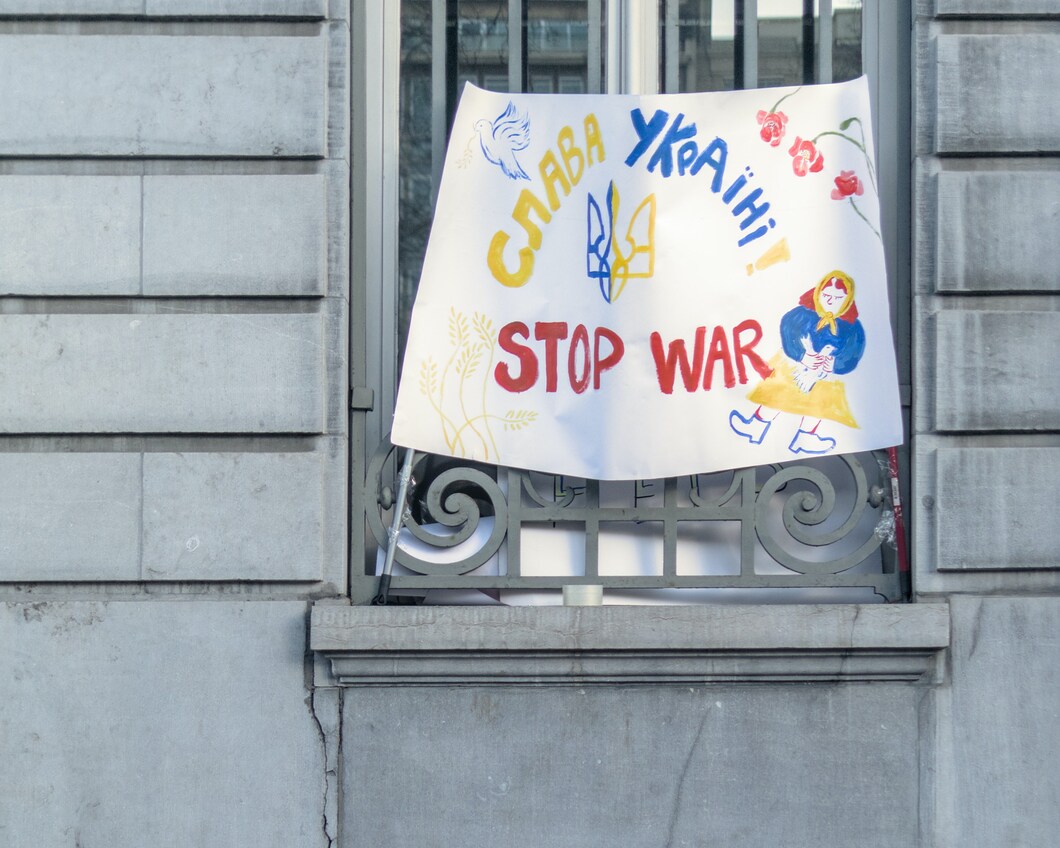 Foto van protesten tegen de oorlog in Oekraïne