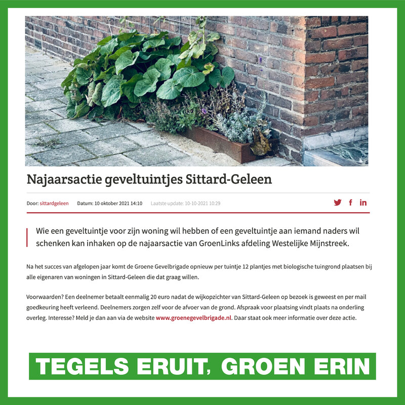 Krantenartikel over de najaarsactie in Sittard-Geleen