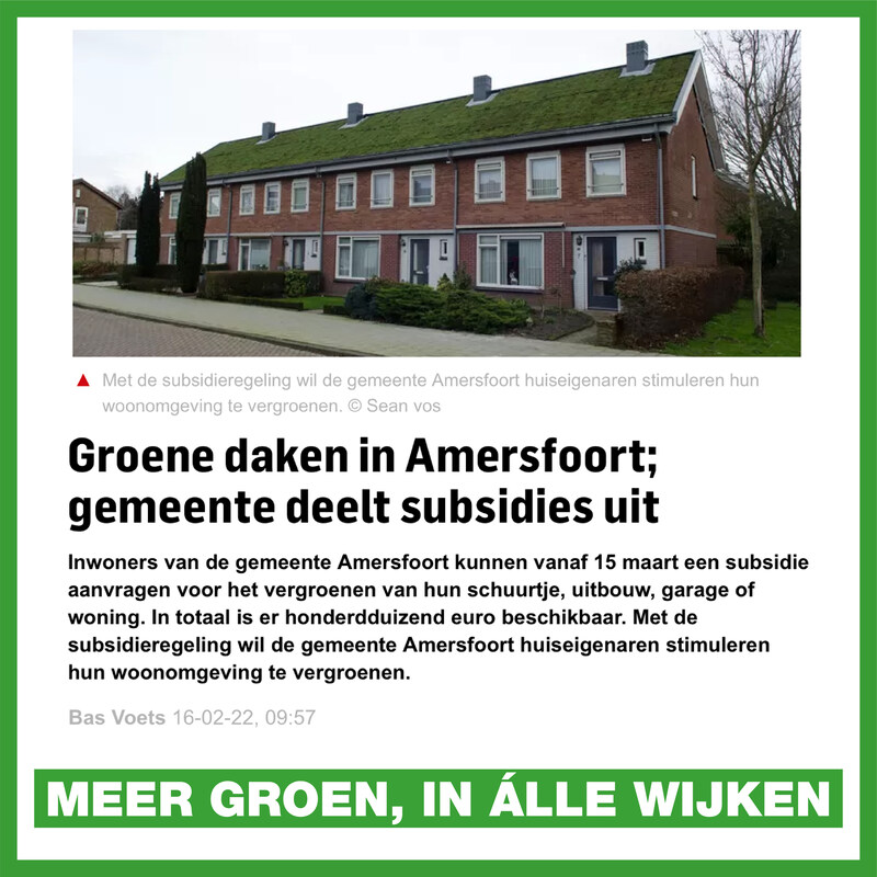 Nieuwsartikel Amersfoort subsidie groene daken